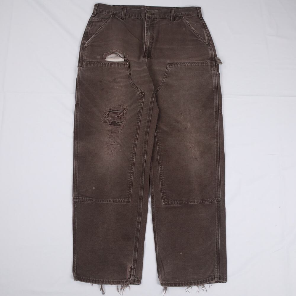 Vintage Carhartt B136 DKB Distressed Faded Brown Double Knee Work Pants 34x31